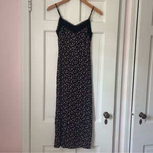 Hollister Black and Pink Floral Lace Midi Dress Size Small